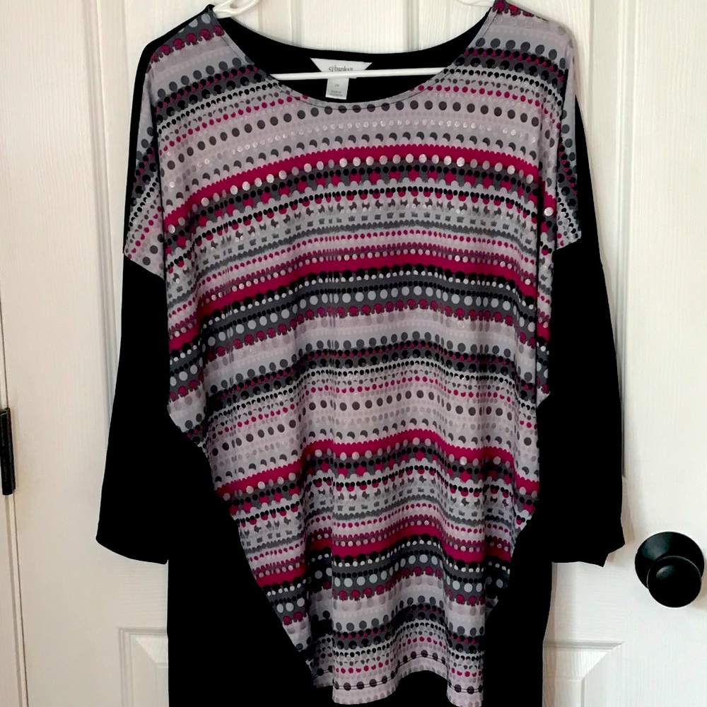 Blouse, red/blk/gray, 2x